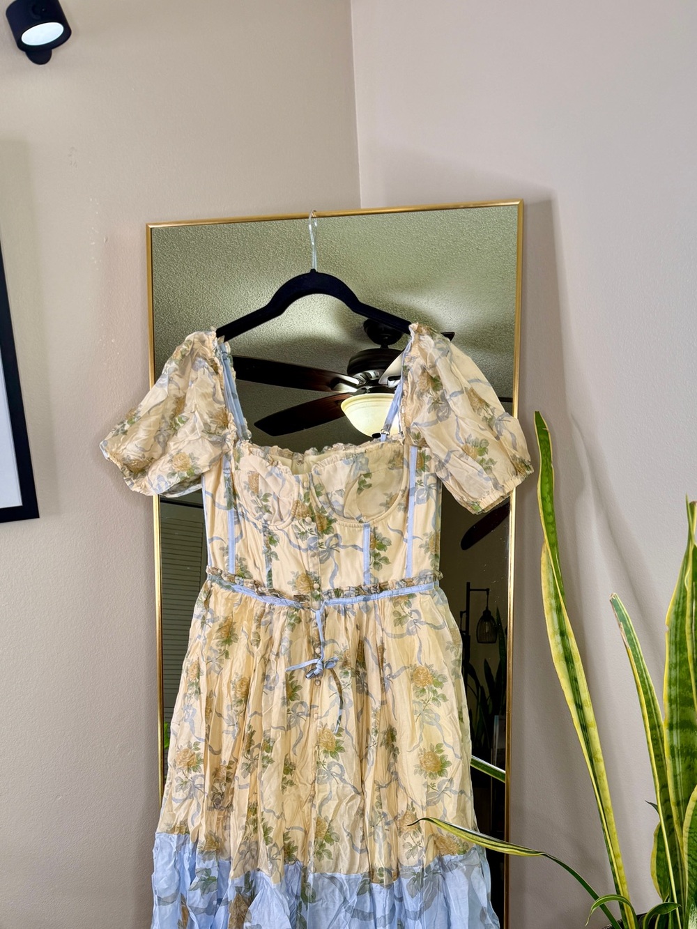 House of CB 'Penelope' lemon vintage rose chiffon midi dress NWOT - Picture 5 of 9